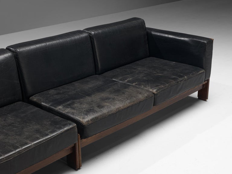 Italian Mid-Century Modern Sofa in Ash and Black Leather