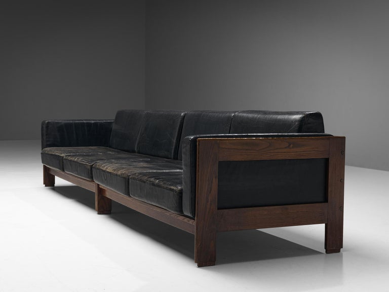 Italian Mid-Century Modern Sofa in Ash and Black Leather