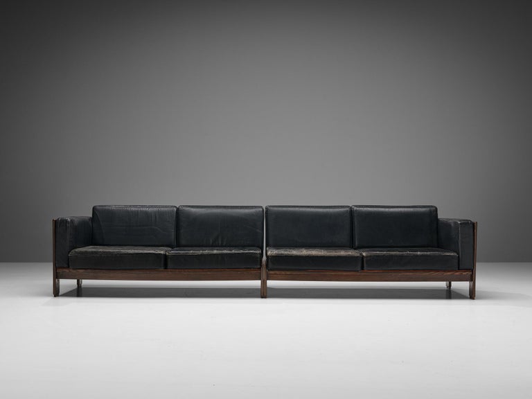 Italian Mid-Century Modern Sofa in Ash and Black Leather