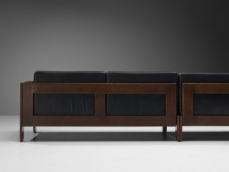 Italian Mid-Century Modern Sofa in Ash and Black Leather