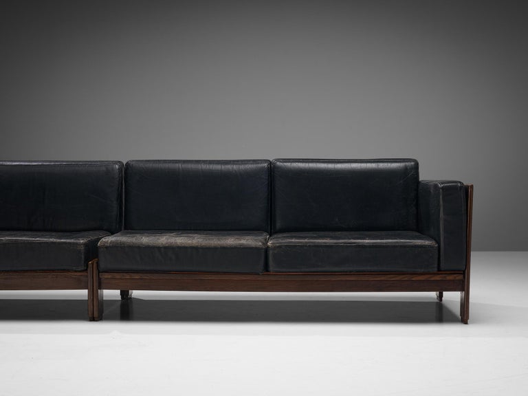 Italian Mid-Century Modern Sofa in Ash and Black Leather