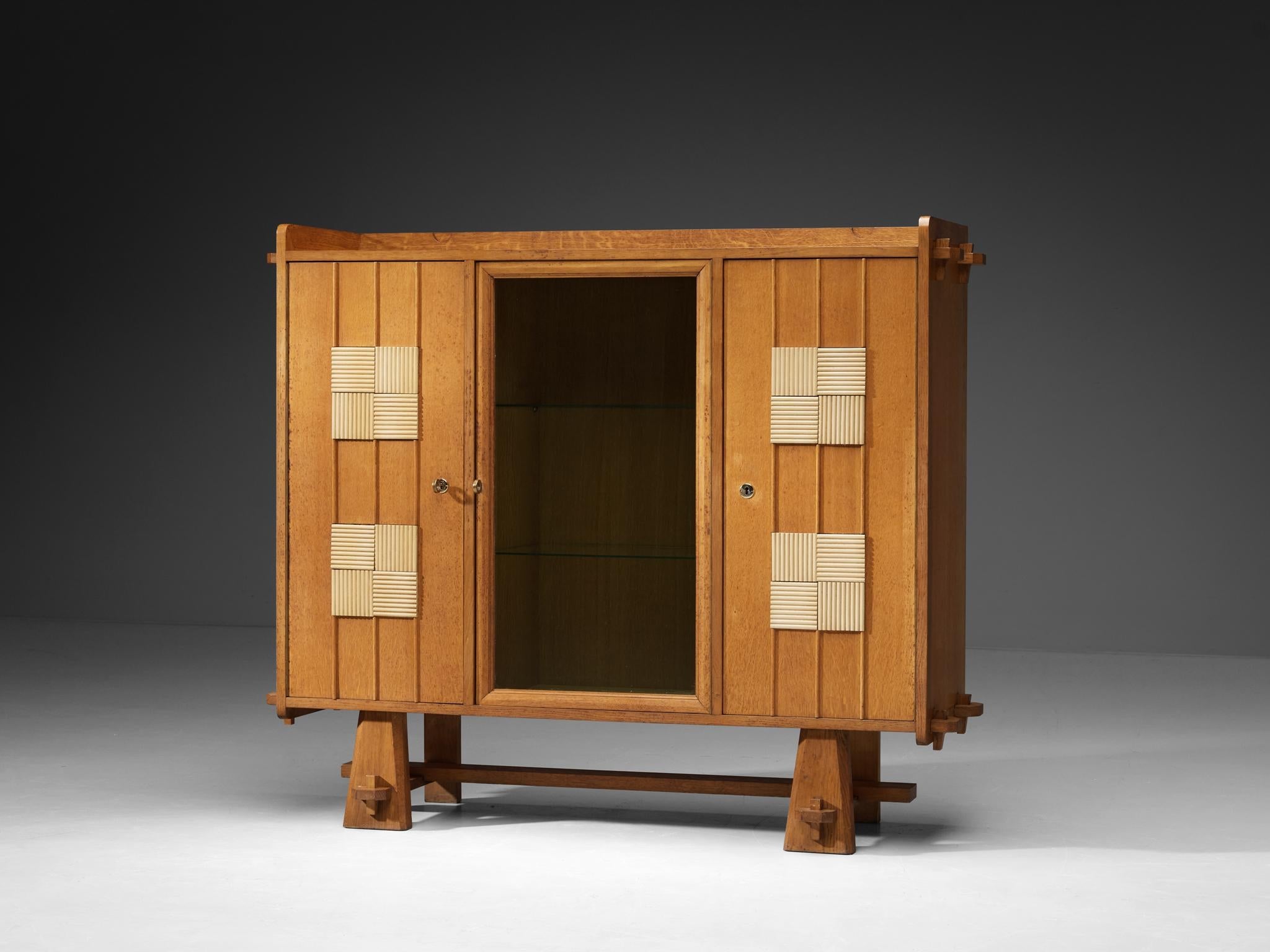 Belgian Cabinet in Solid Oak and Glass