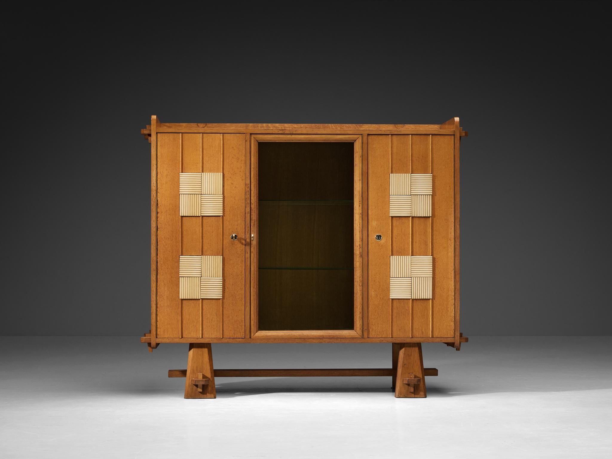 Belgian Cabinet in Solid Oak and Glass