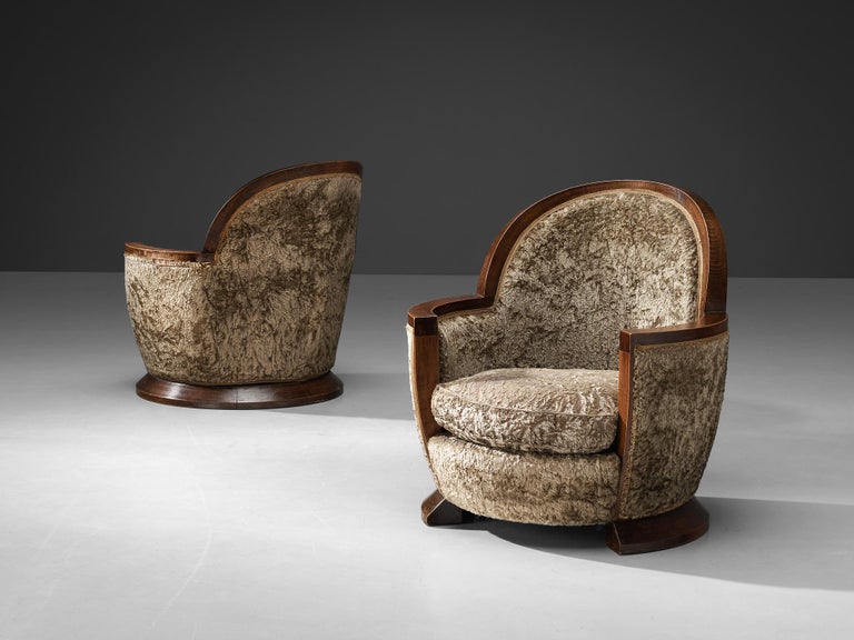 Gabriel Englinger Pair of Art Deco Lounge Chairs in Velvet Upholstery