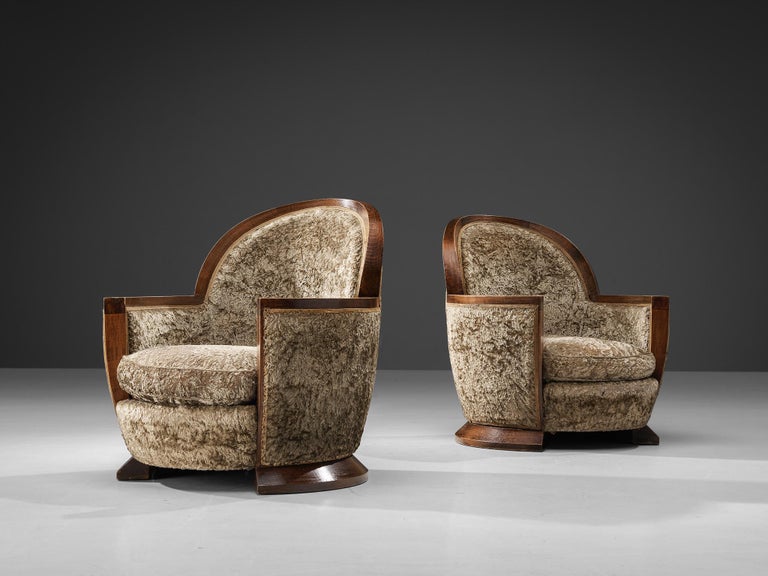 Gabriel Englinger Pair of Art Deco Lounge Chairs in Velvet Upholstery