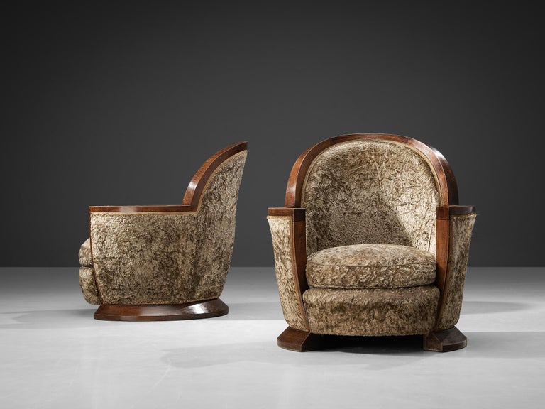 Gabriel Englinger Pair of Art Deco Lounge Chairs in Velvet Upholstery