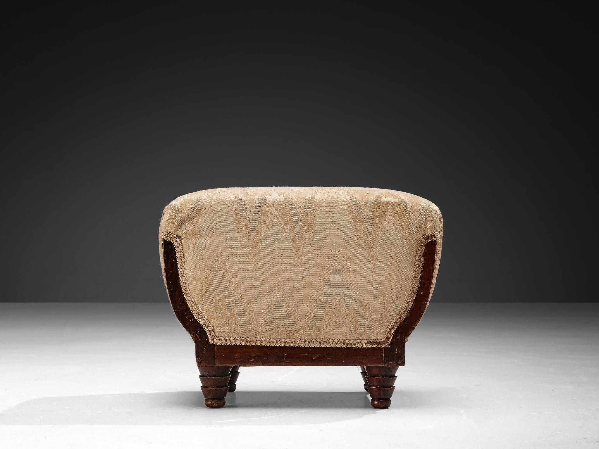 Italian Art Deco Ottomans in Walnut and Silk