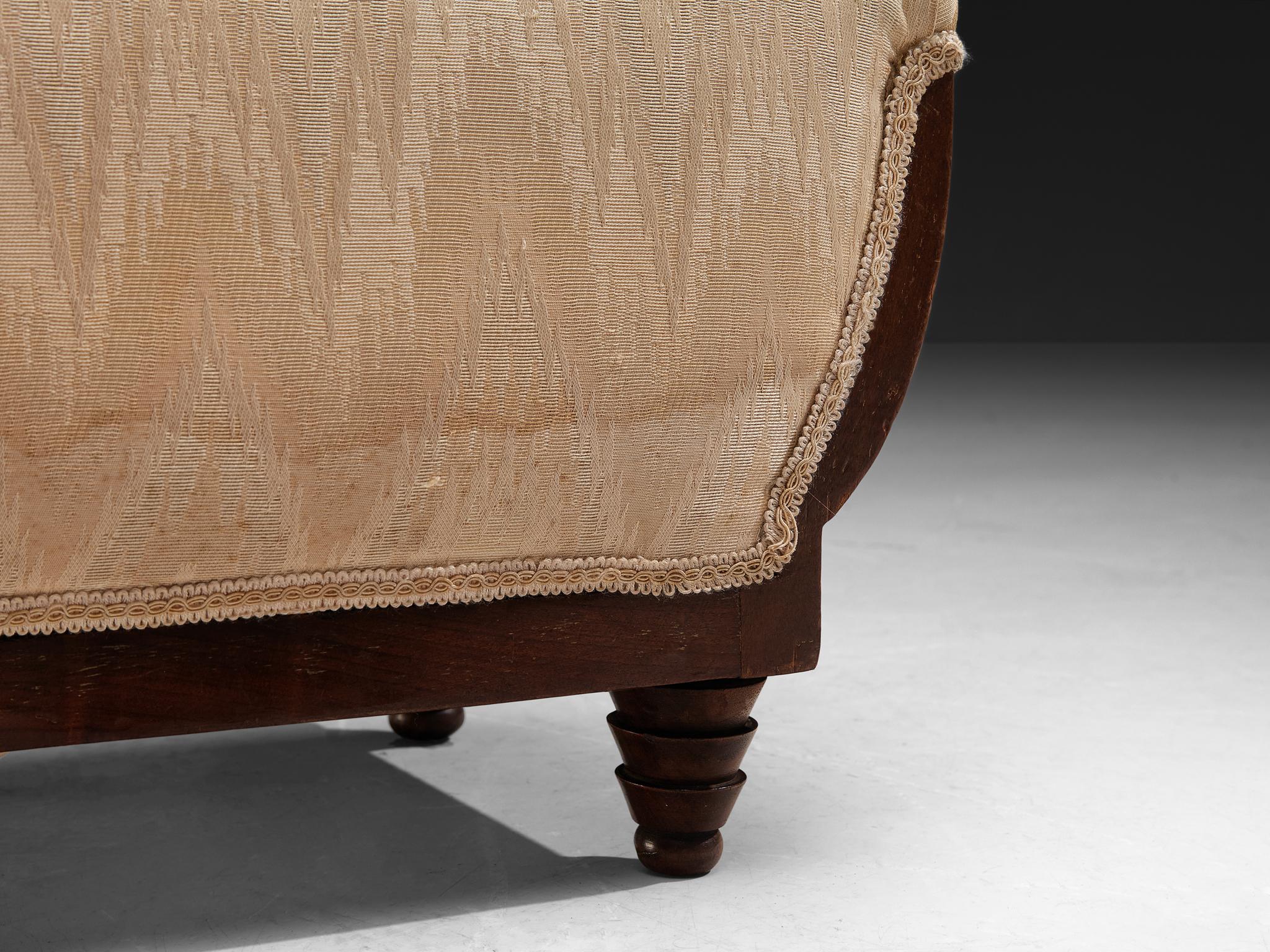 Italian Art Deco Ottomans in Walnut and Silk