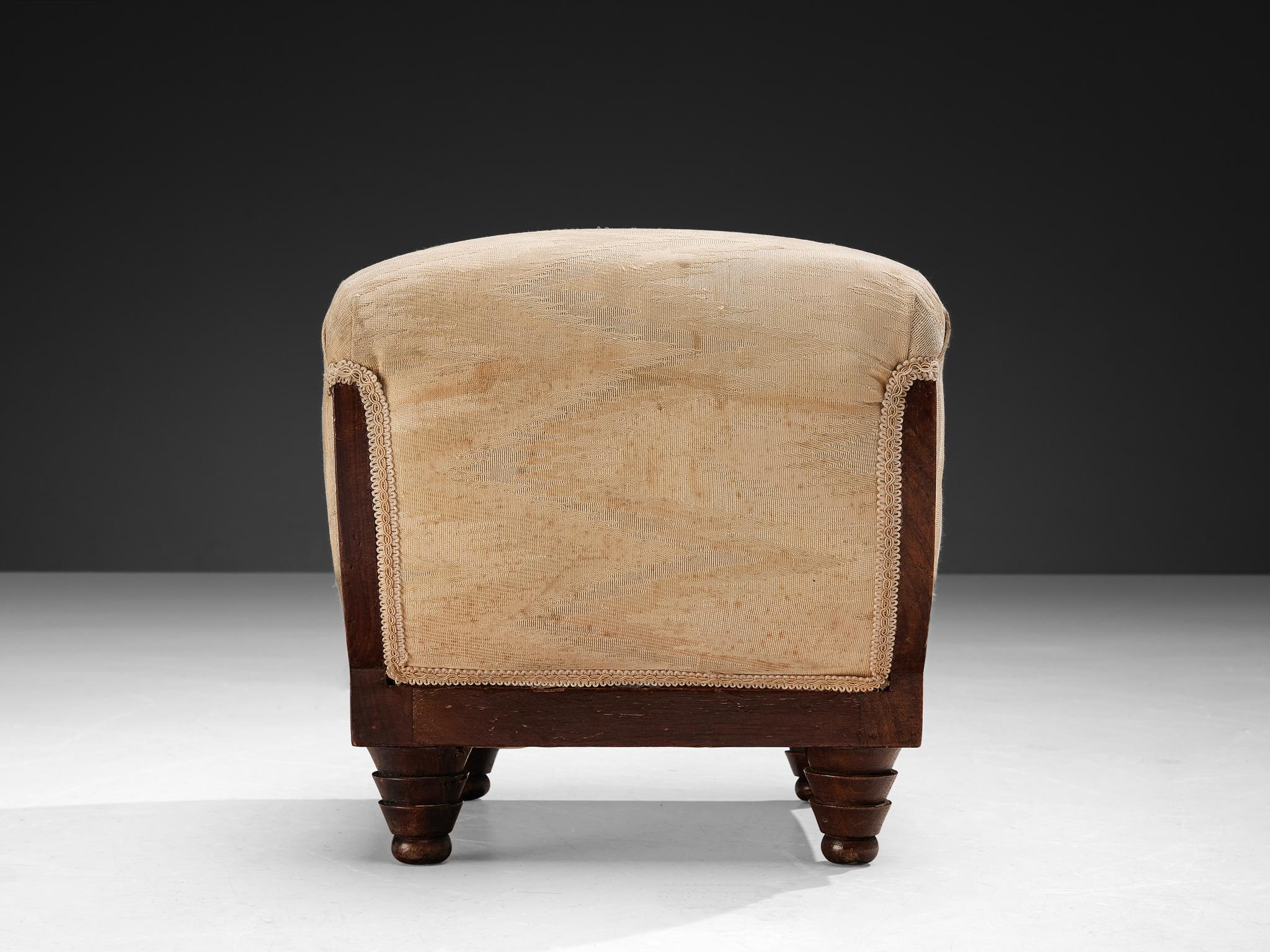 Italian Art Deco Ottomans in Walnut and Silk