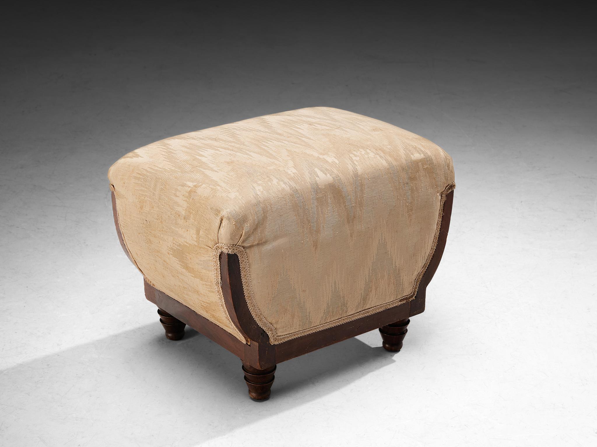 Italian Art Deco Ottomans in Walnut and Silk