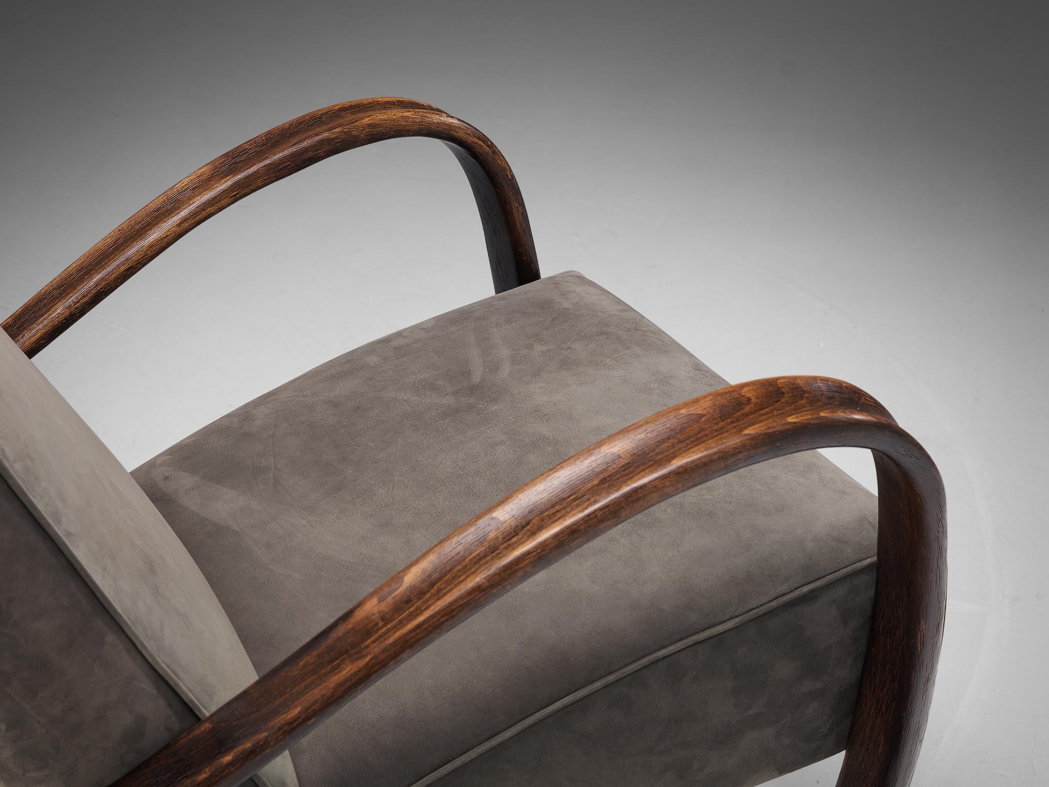 Jindrich Halabala Lounge Chairs in Grey Nubuck Leather