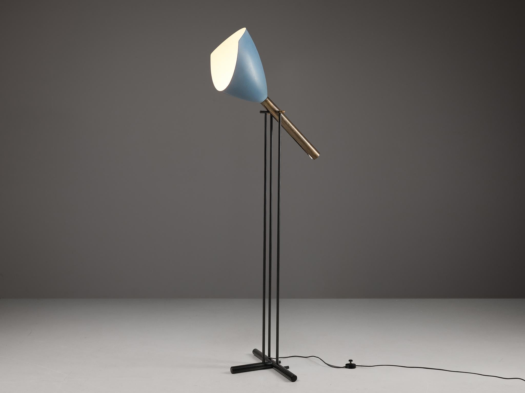 Angelo Lelii for Arredoluce ‘Televisione’ Floor Lamp in Brass and Aluminum