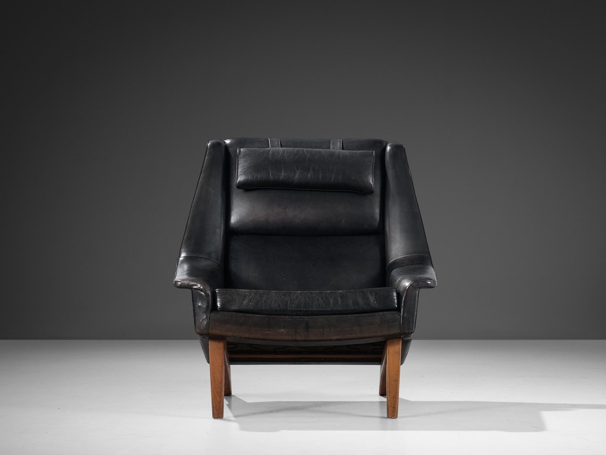 Folke Ohlsson Lounge Chair in Black Leather