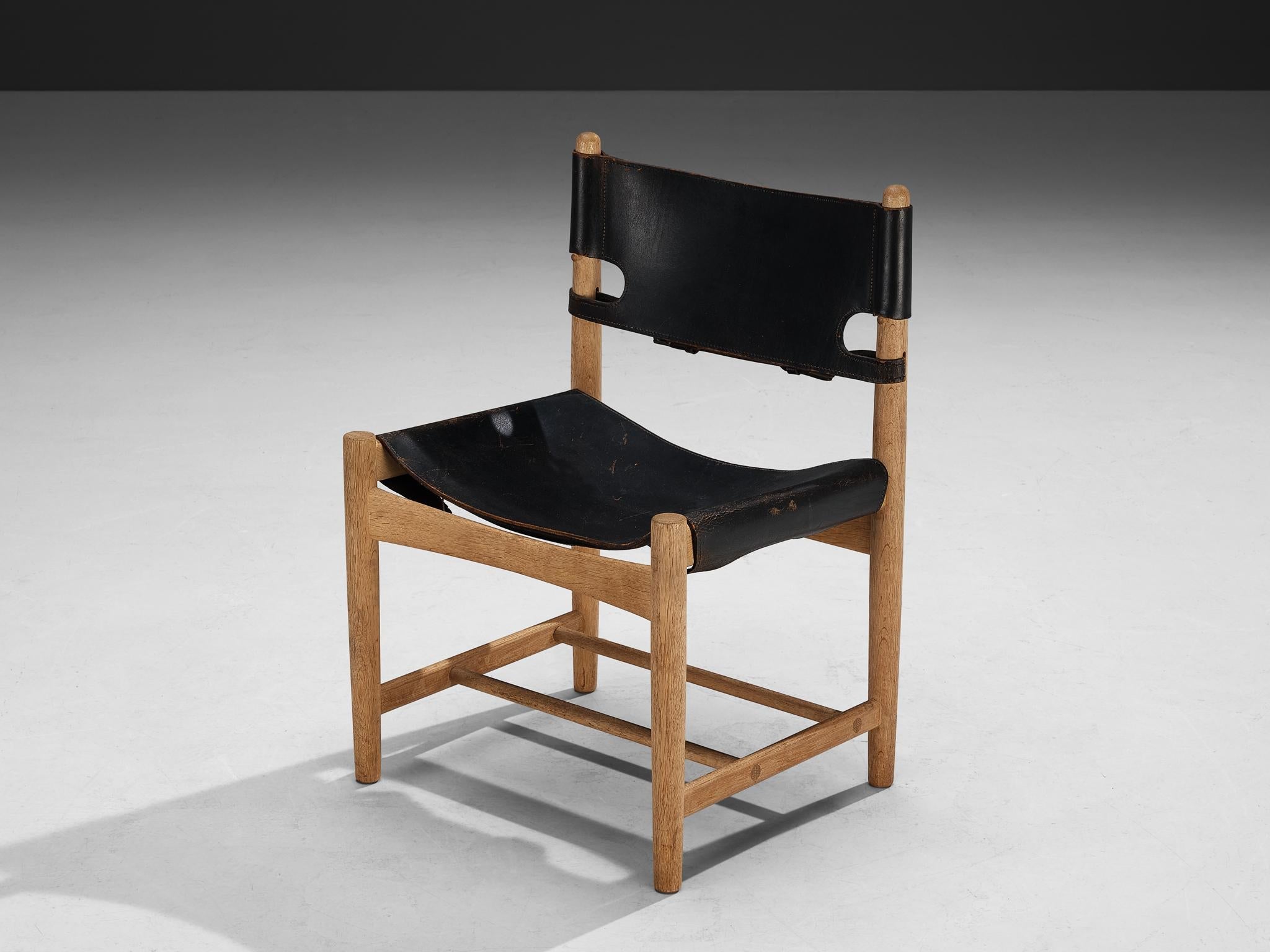 Børge Mogensen for Fredericia Armchair in Oak and Black Leather