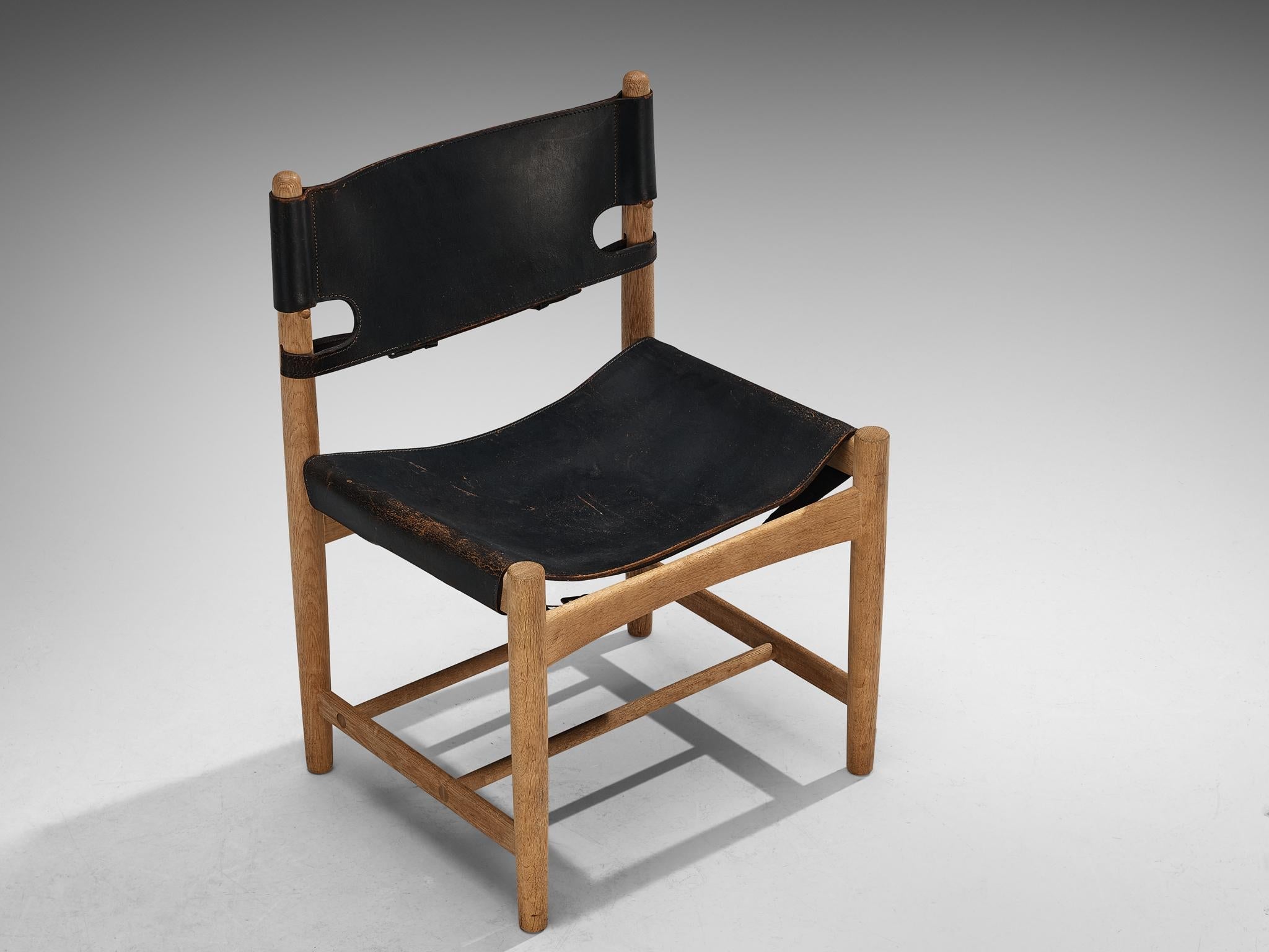 Børge Mogensen for Fredericia Armchair in Oak and Black Leather