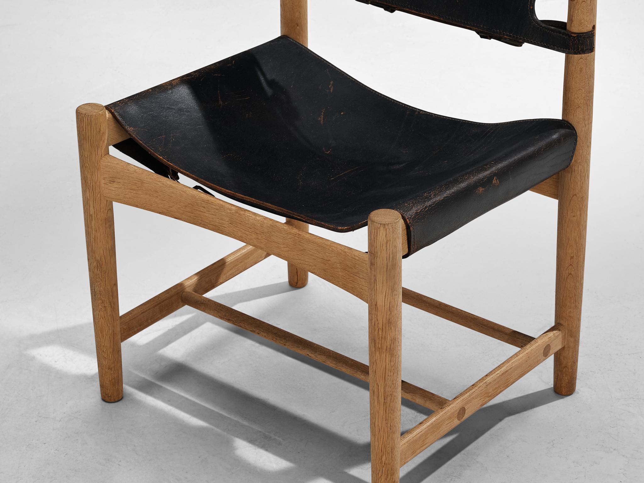 Børge Mogensen for Fredericia Armchair in Oak and Black Leather