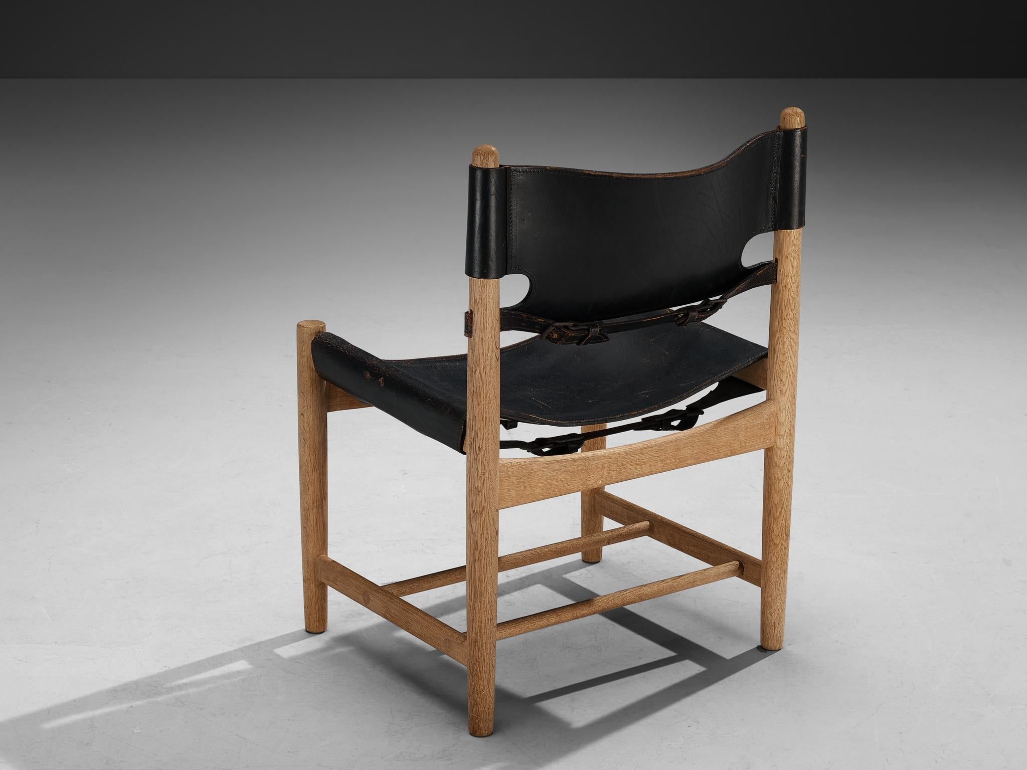 Børge Mogensen for Fredericia Armchair in Oak and Black Leather