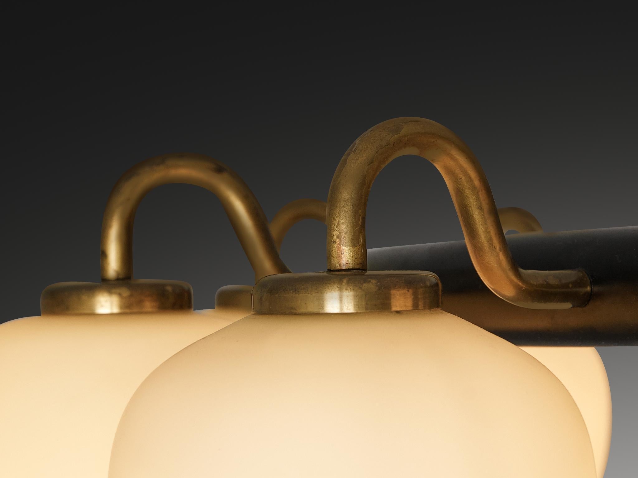 Vilhelm Lauritzen for Fog & Mørup Chandelier in Opaline Glass and Brass