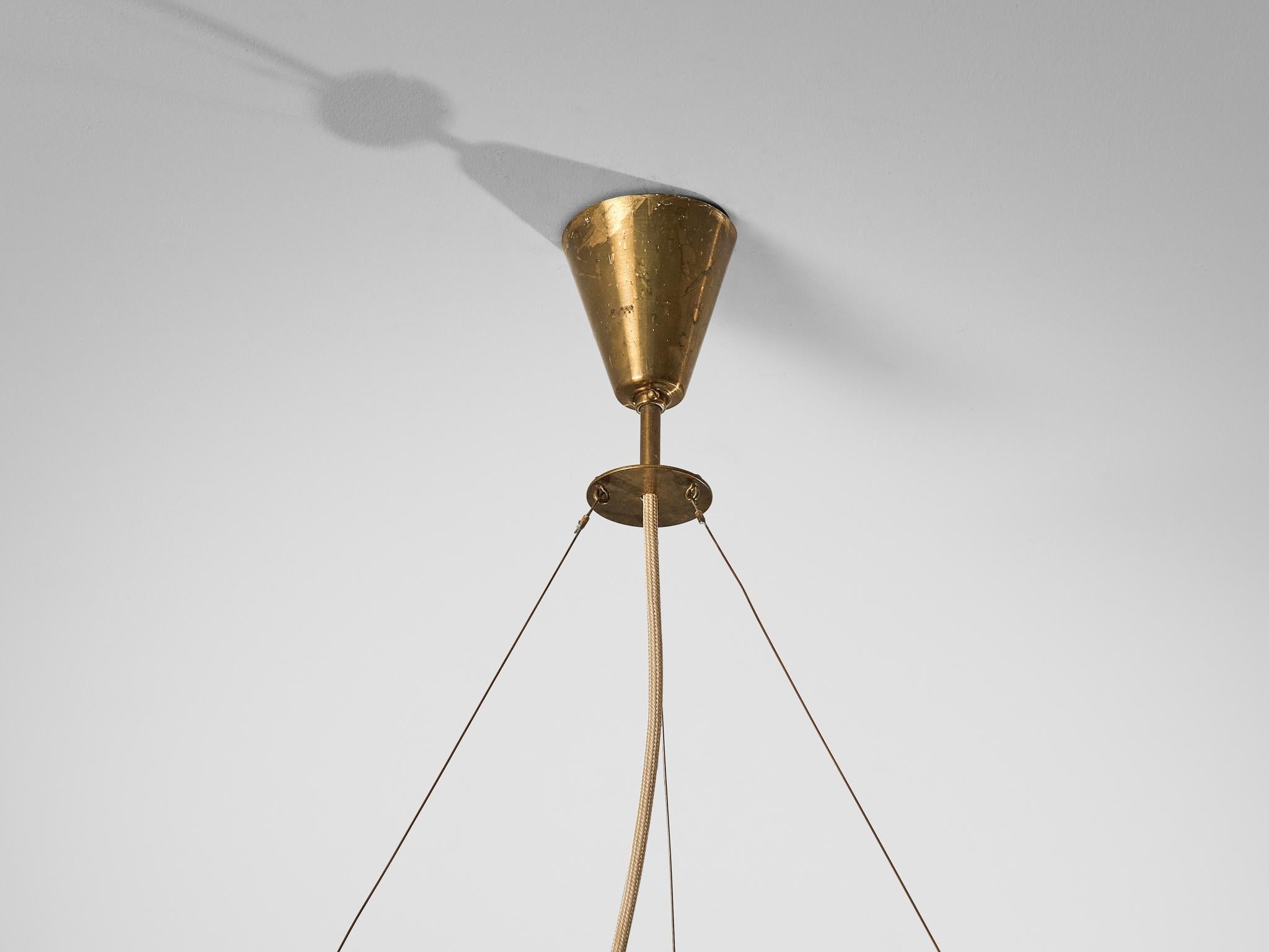 Vilhelm Lauritzen for Fog & Mørup Chandelier in Opaline Glass and Brass