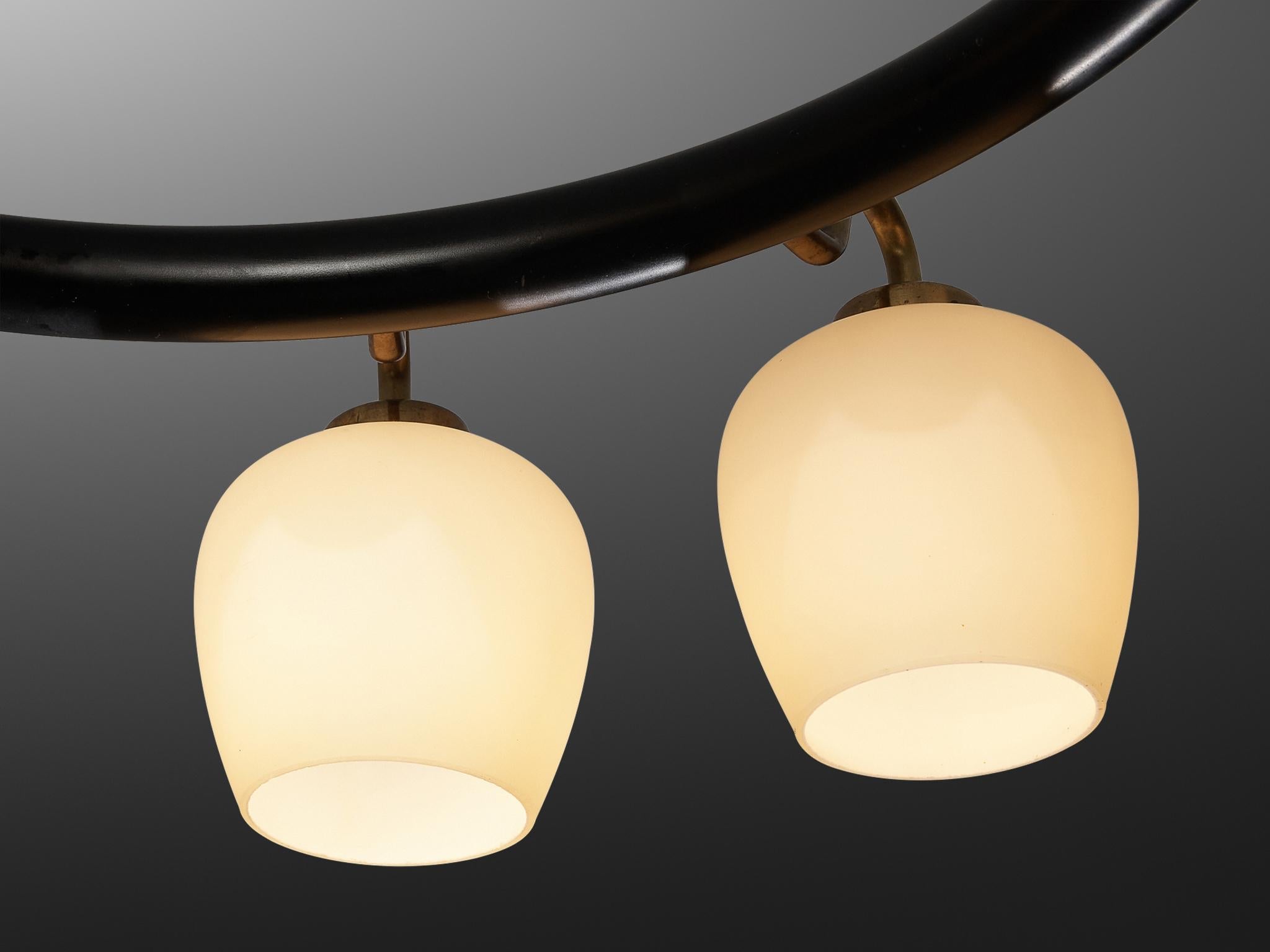 Vilhelm Lauritzen for Fog & Mørup Chandelier in Opaline Glass and Brass