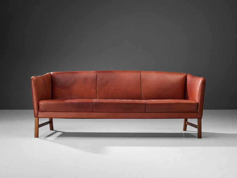 Ole Wanscher for A.J. Iverseren Sofa in Red Leather and Teak