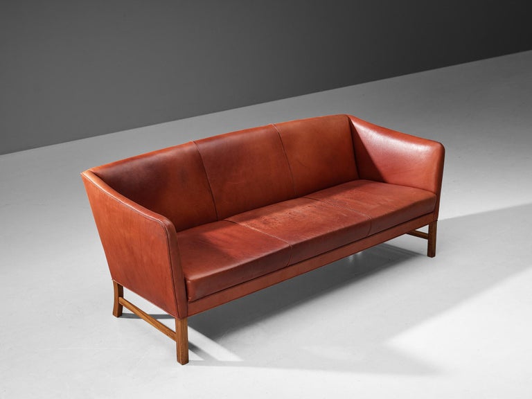 Ole Wanscher for A.J. Iverseren Sofa in Red Leather and Teak