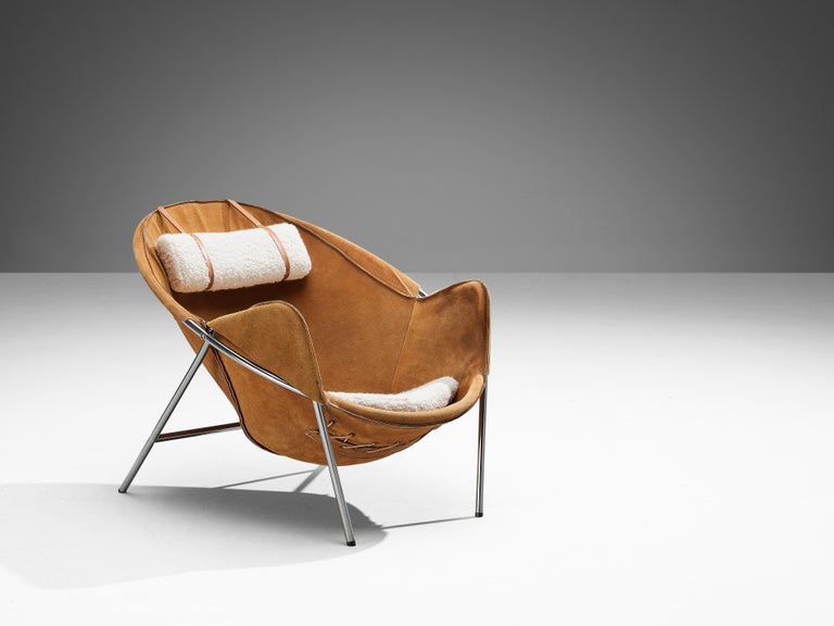 Erik Ole Jørgensen for Bovirke Easy Chair in Cognac Brown Suede