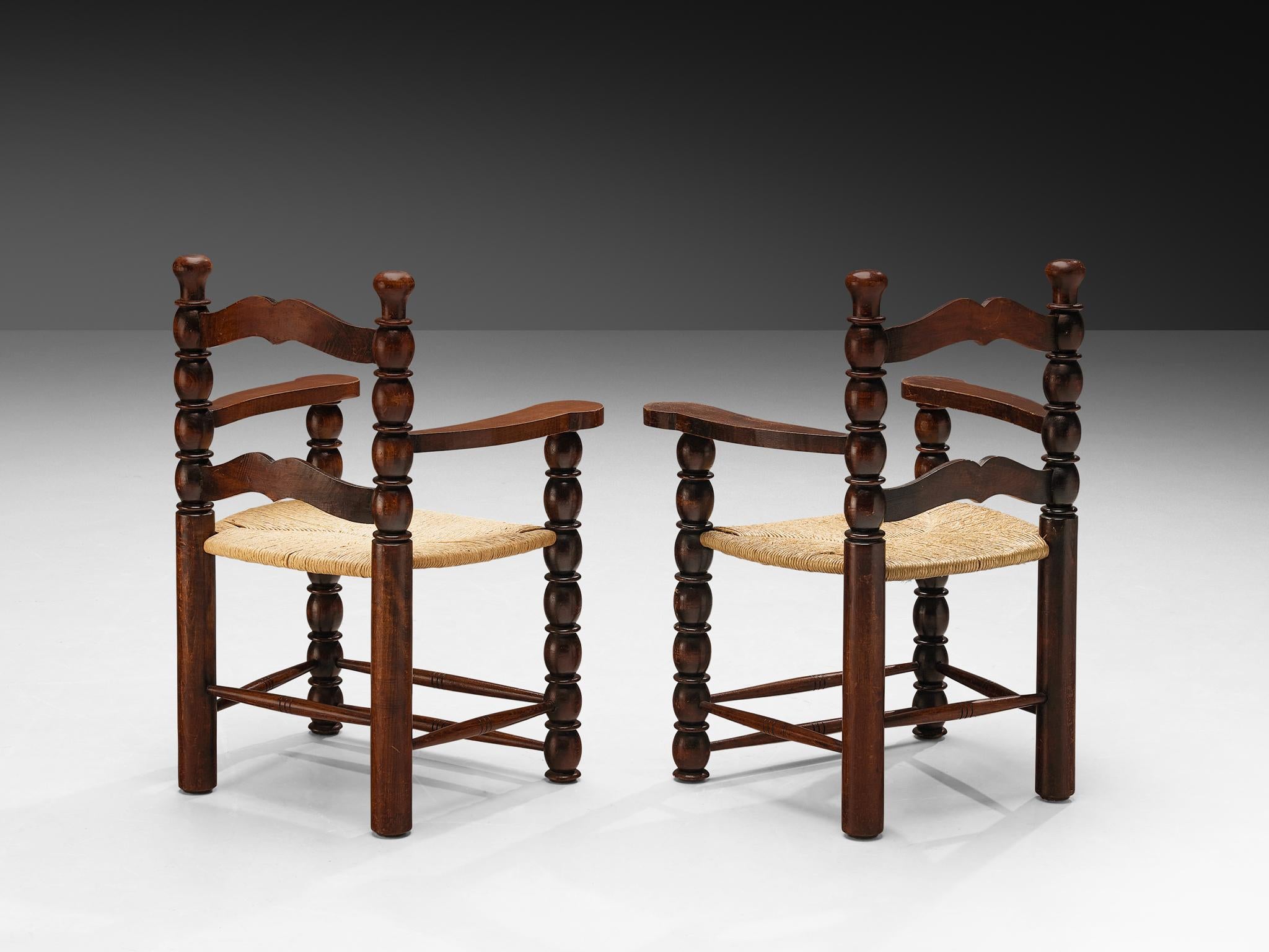 French Dining Chairs in Stained Wood and Straw