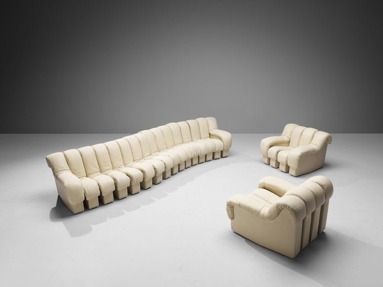 De Sede DS-600 'Snake' Sectional Sofa and Chairs in White Leather