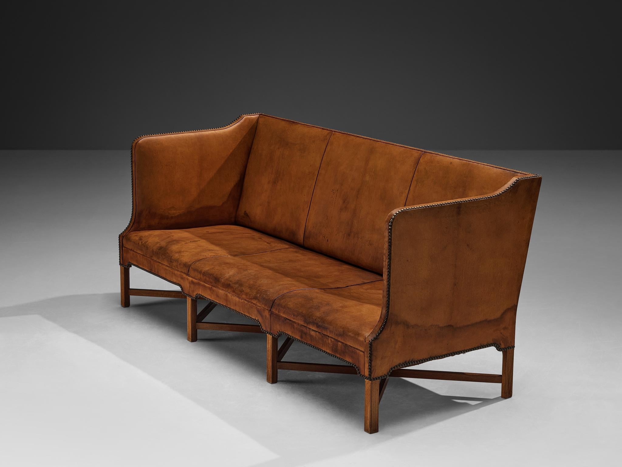 Kaare Klint for Rud Rasmussen Sofa in Original Niger Leather and Mahogany