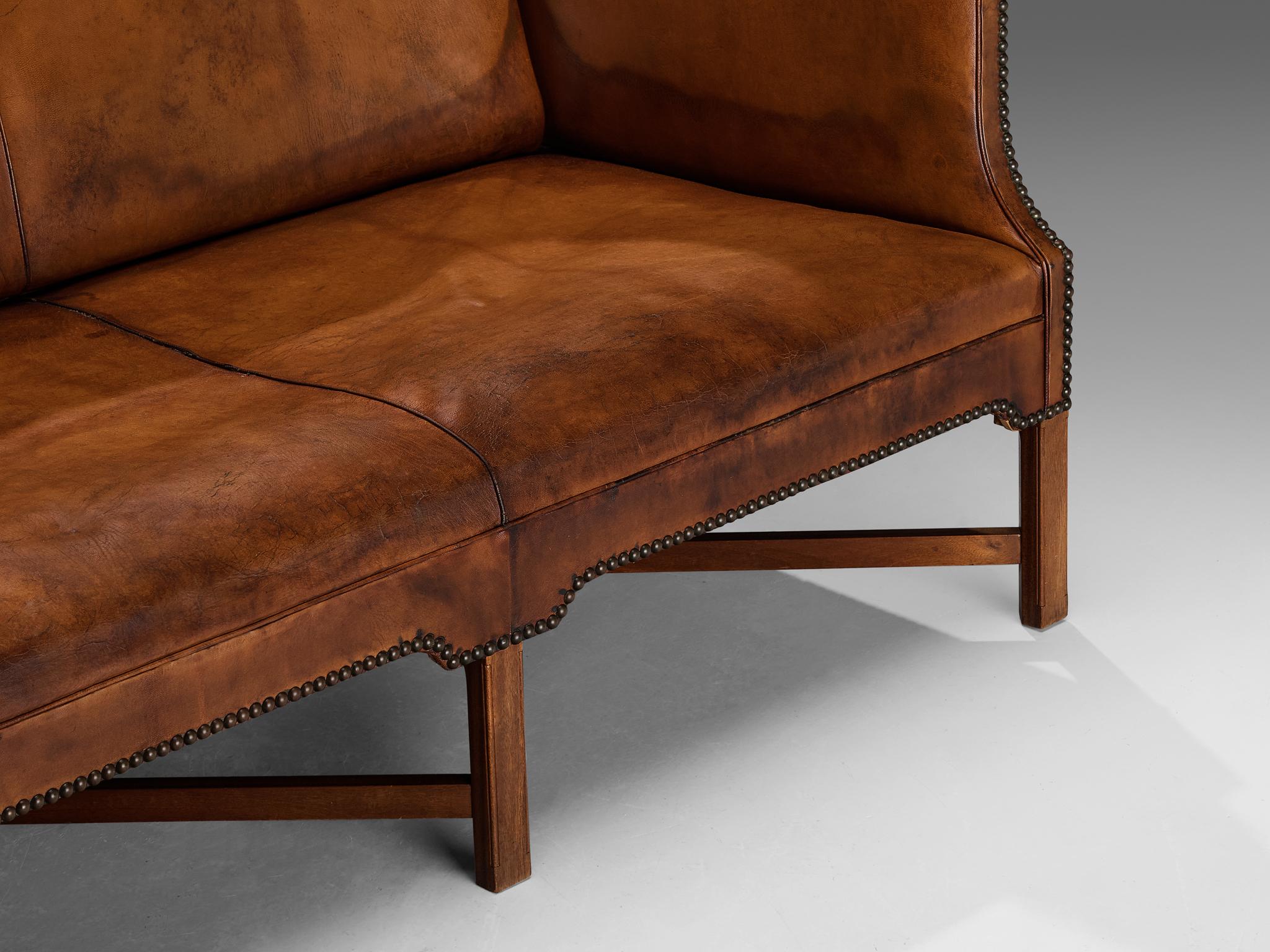 Kaare Klint for Rud Rasmussen Sofa in Original Niger Leather and Mahogany