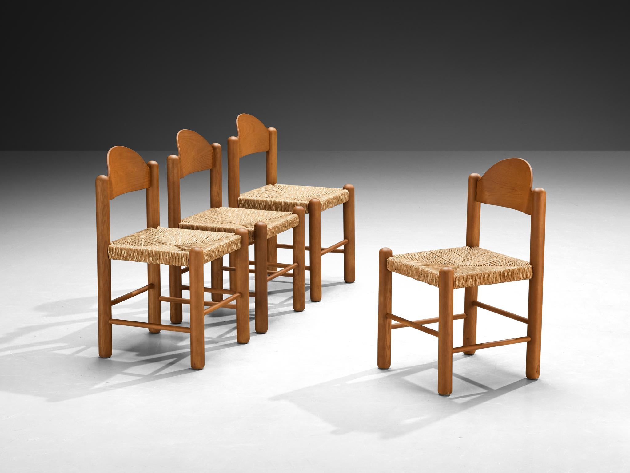 Italian Set of Four Dining Chairs in Ash with Rush Seats