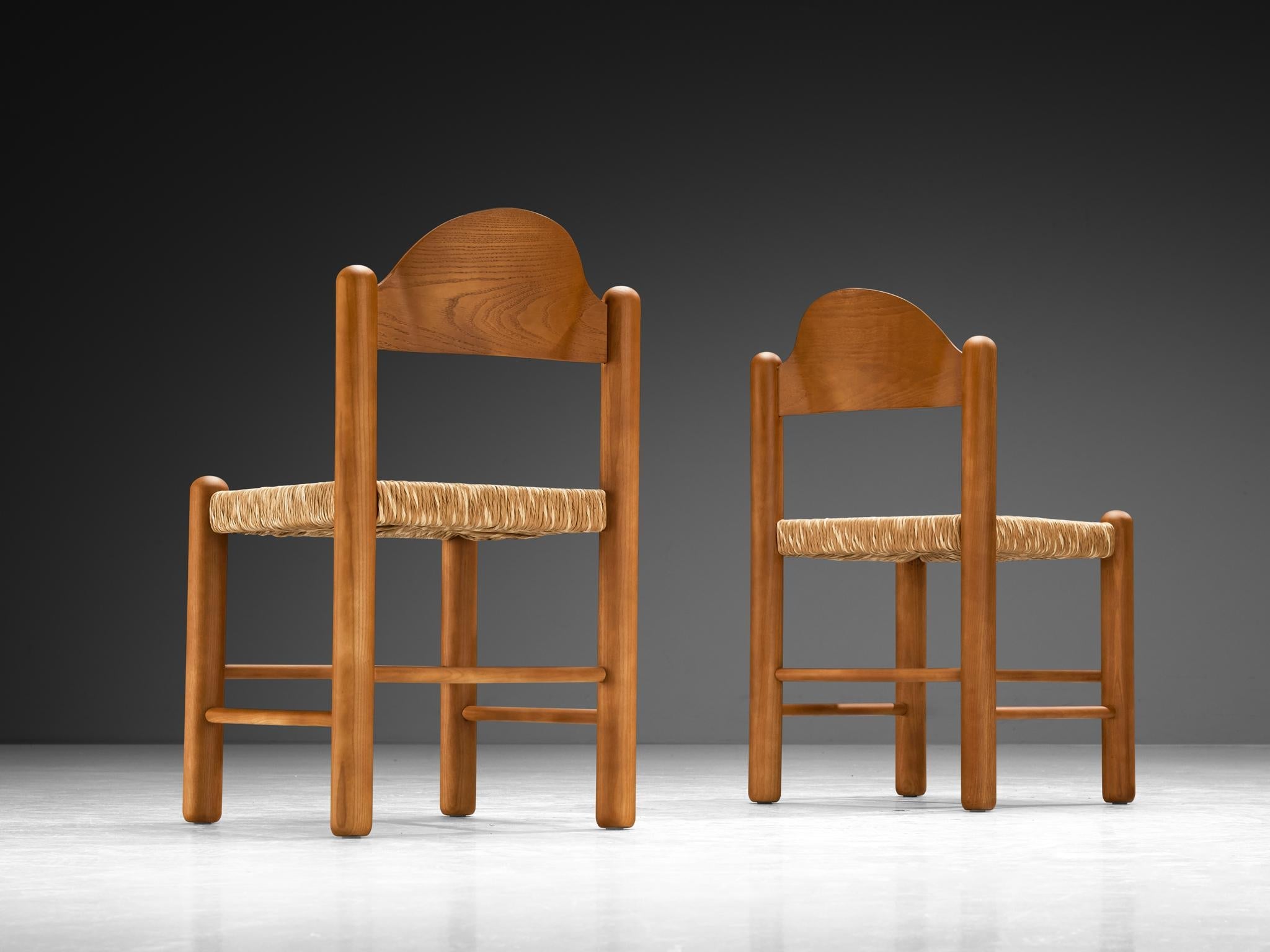 Italian Set of Four Dining Chairs in Ash with Rush Seats