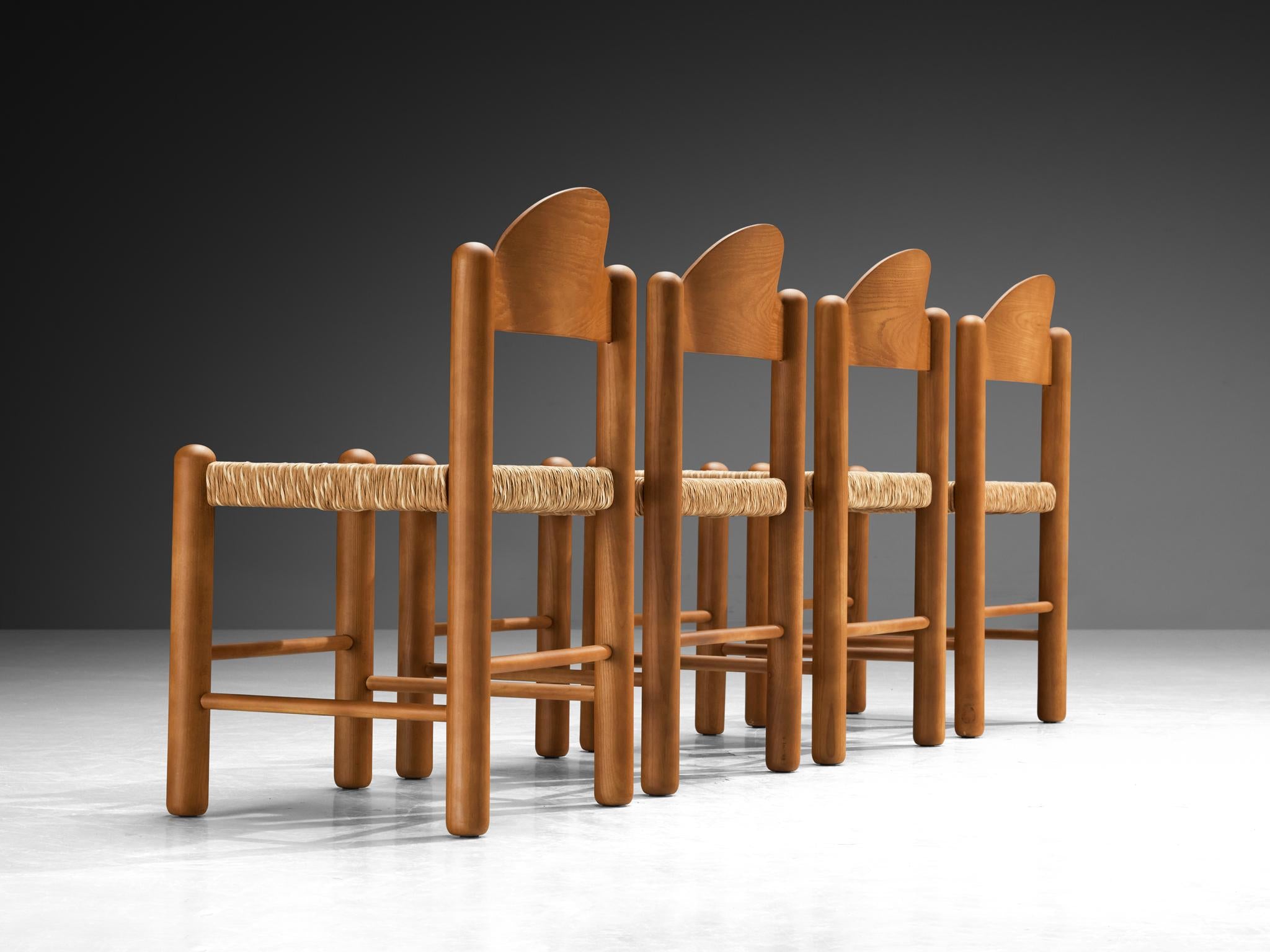 Italian Set of Four Dining Chairs in Ash with Rush Seats