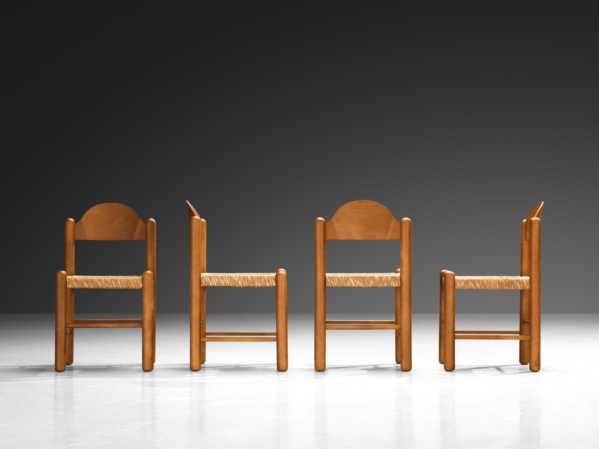 Italian Set of Four Dining Chairs in Ash with Rush Seats