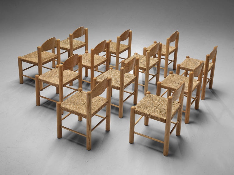 Italian Set of Twelve Dining Chairs in Ash with Rush Seats