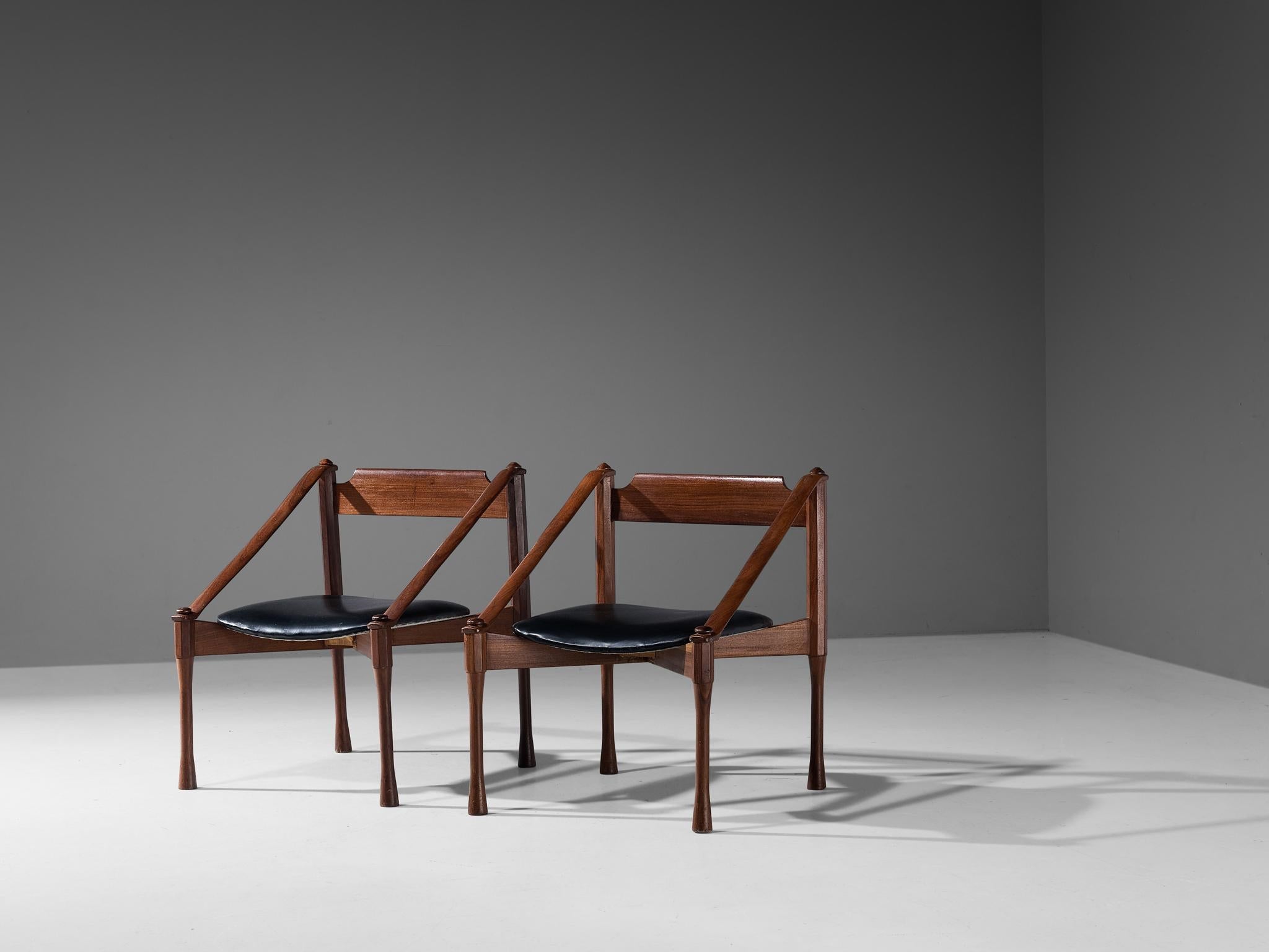 Giulio Moscatelli Armchairs in Walnut and Black Upholstery