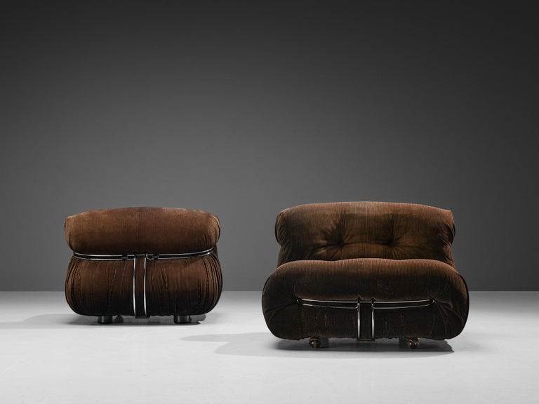 Afra & Tobia Scarpa for Cassina Pair of 'Soriana' Lounge Chairs in Corduroy