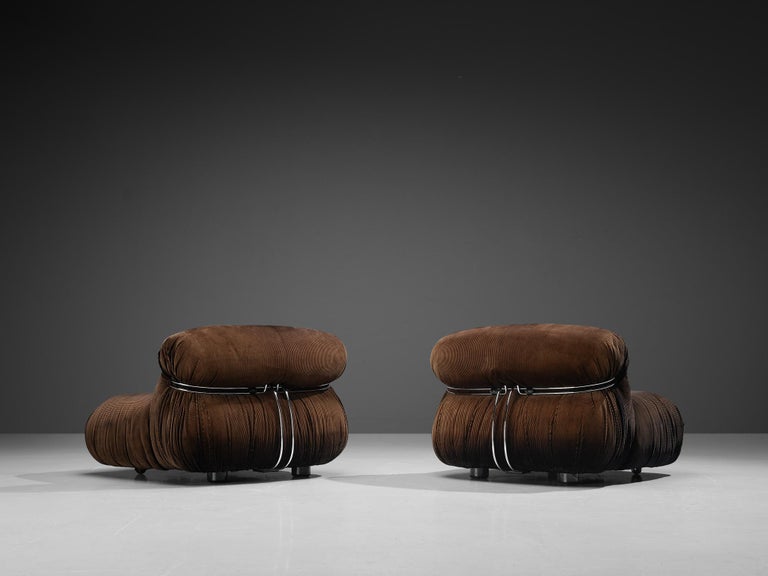 Afra & Tobia Scarpa for Cassina Pair of 'Soriana' Lounge Chairs in Corduroy