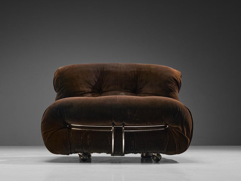 Afra & Tobia Scarpa for Cassina Pair of 'Soriana' Lounge Chairs in Corduroy