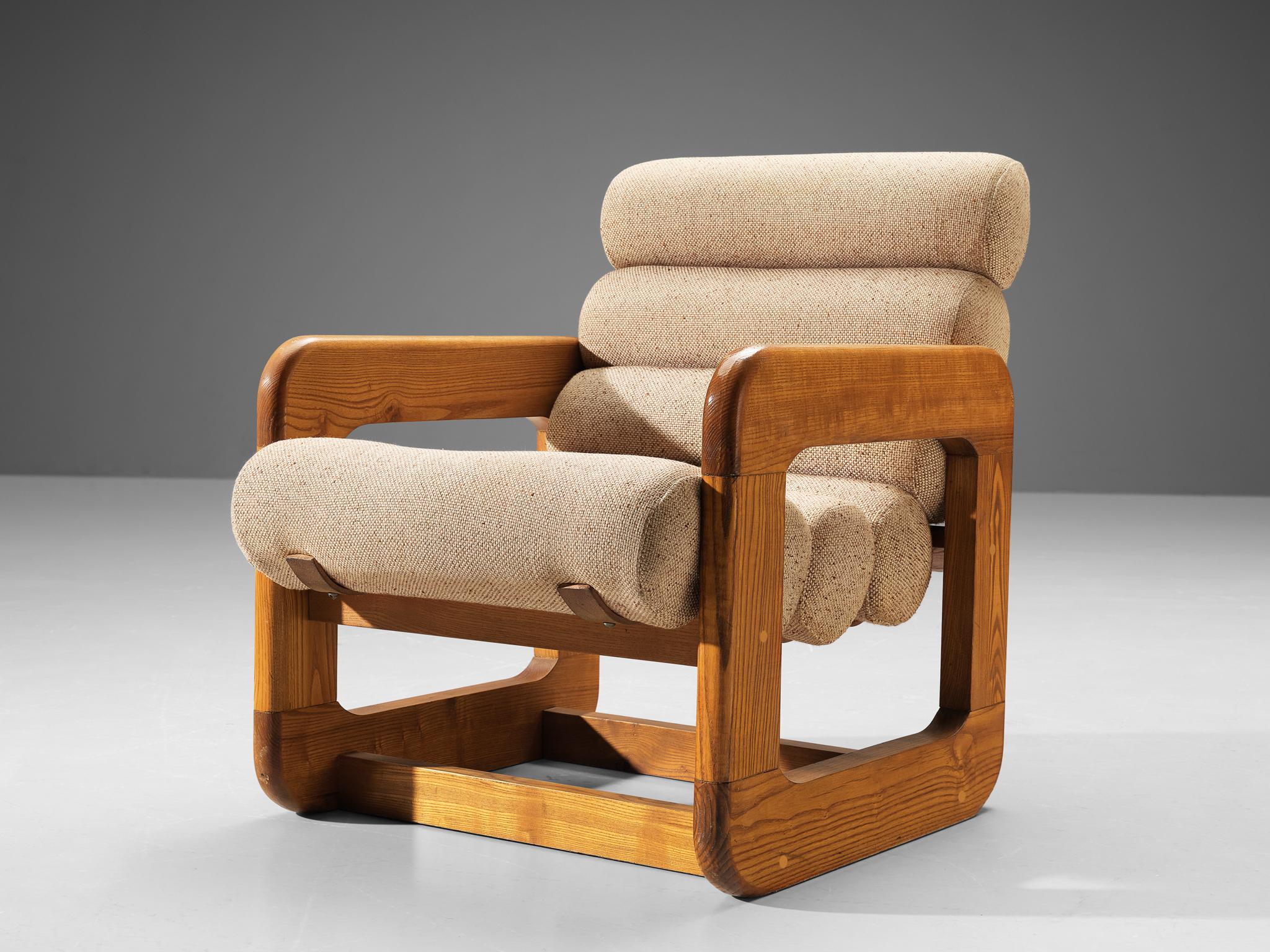 Extraordinary Lounge Chair in Ash and Off-White Upholstery
