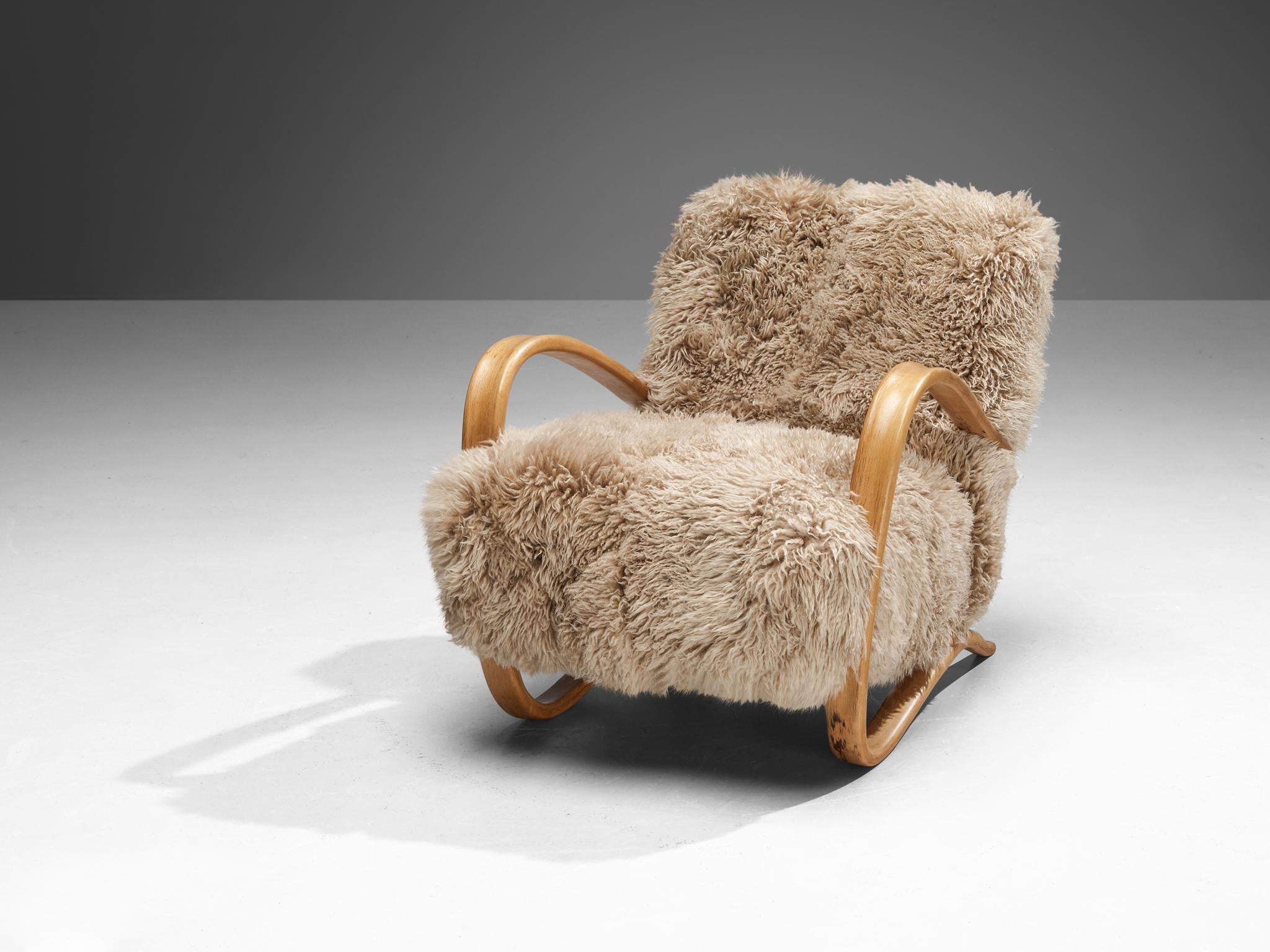 Jindrich Halabala Lounge Chairs in Brown Tibetan Lambswool