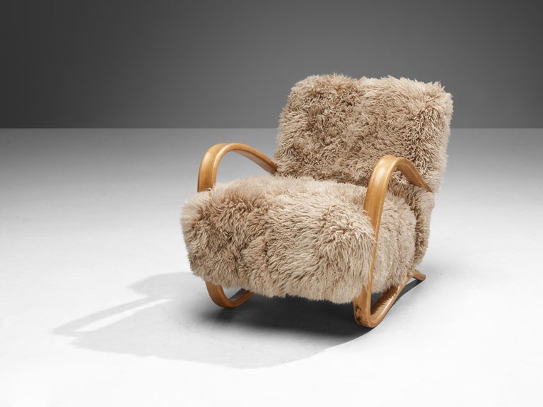 Jindrich Halabala Lounge Chairs in Beige Sheepskin