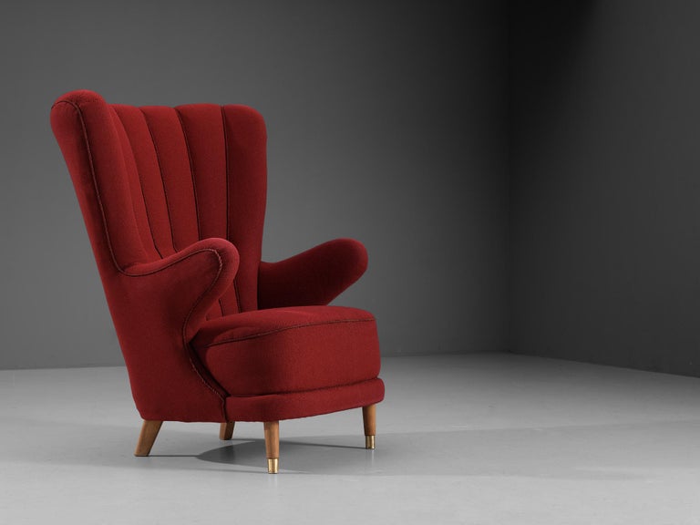 Danish Lounge Chair in Red Upholstery