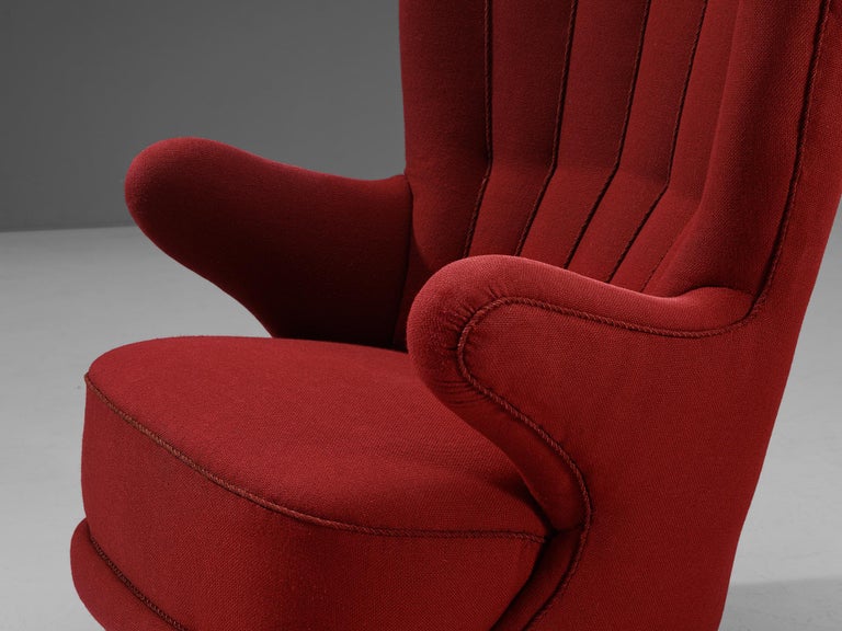 Danish Lounge Chair in Red Upholstery