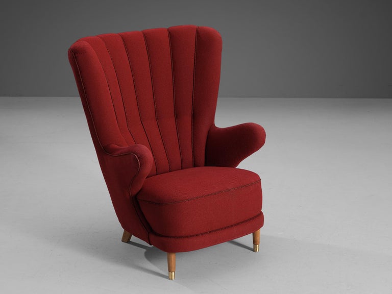 Danish Lounge Chair in Red Upholstery