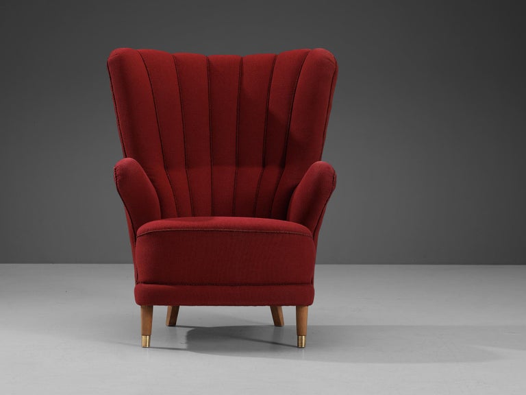 Danish Lounge Chair in Red Upholstery