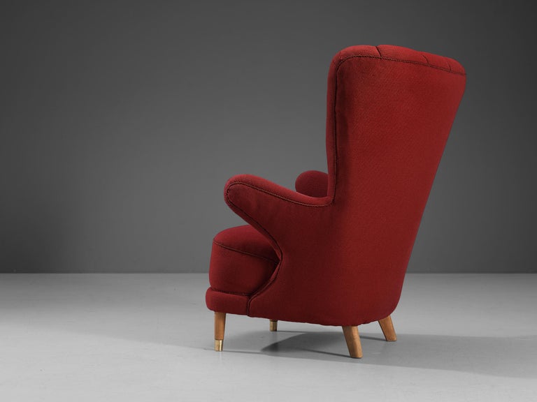 Danish Lounge Chair in Red Upholstery