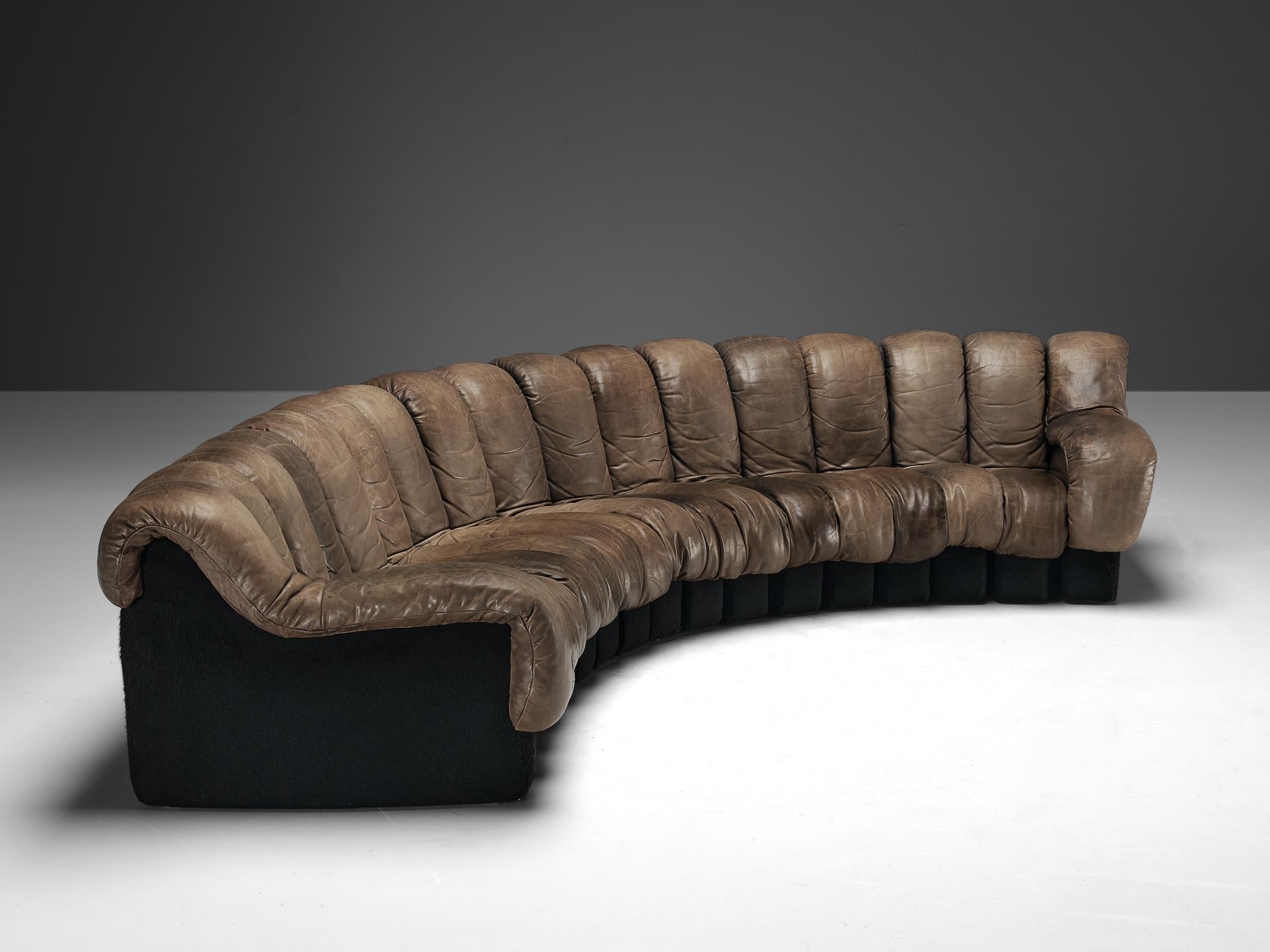 De Sede DS-600 'Snake' Sectional Sofa in Patinated Dark Brown Leather