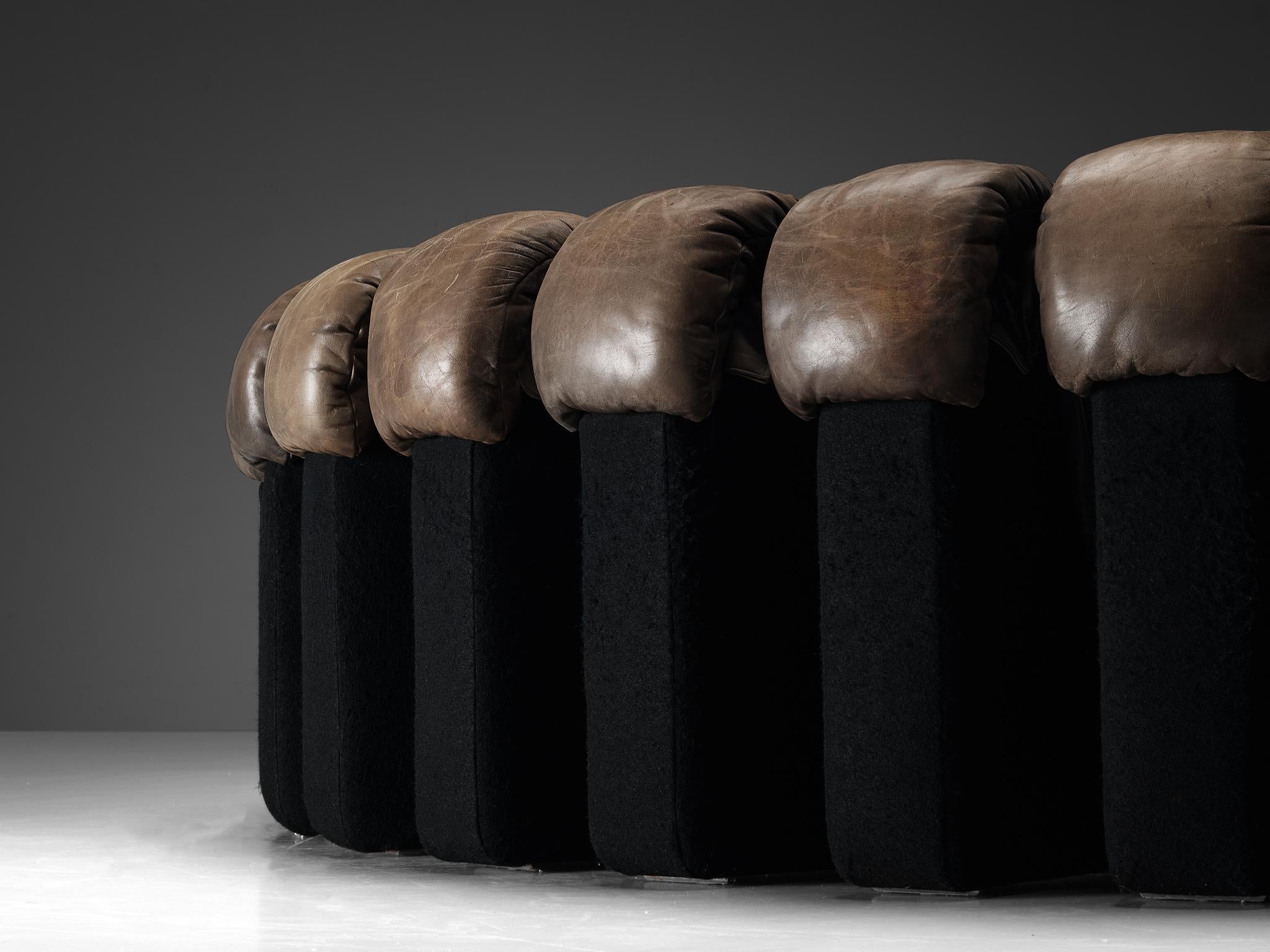 De Sede DS-600 'Snake' Sectional Sofa in Patinated Dark Brown Leather